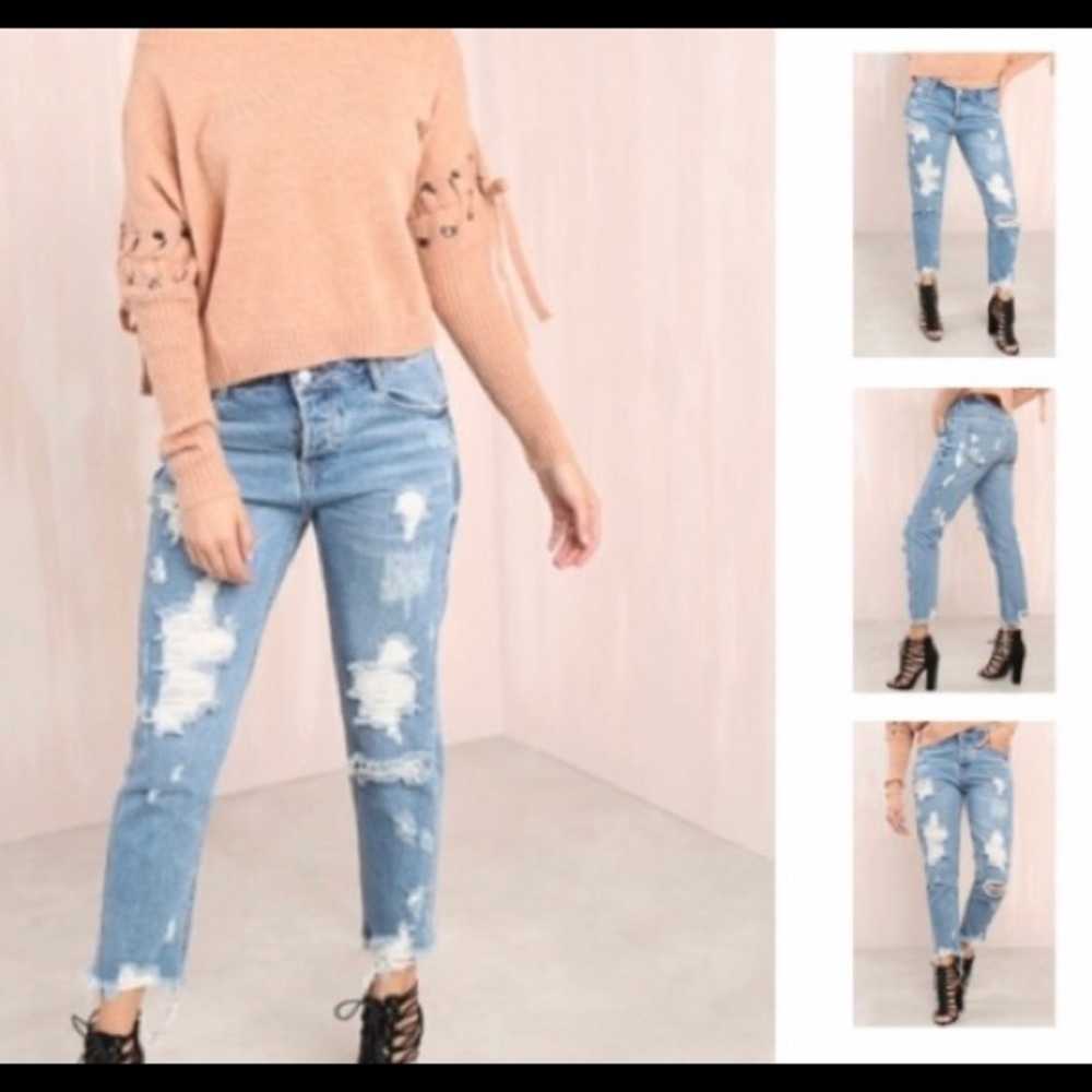 Ripped mid calf jeans
